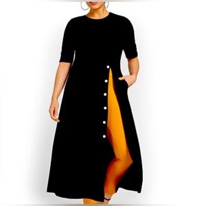 XXL New York and Company Long Black Tunic with Slit and Button Accents